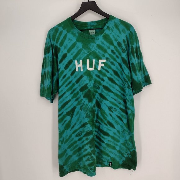 HUF Tie Dye Green & Blue Skate T-Shirt - Picture 1 of 5
